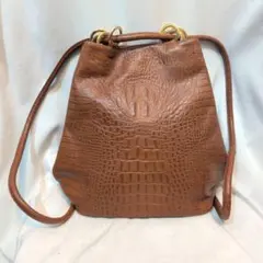 良品 日本製 クロコダイル風 型押し 2way レザーリュック ワンショルダー