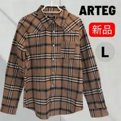 【新品】アダムスジャグラーARTEG ベージュ B2チェック　ロングシャツ　Lのサムネイル