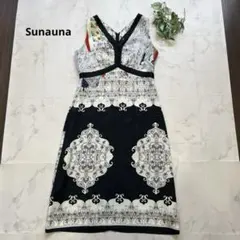Sunauna 総柄ノースリーブワンピース　ペイズリー柄　サイズ36
