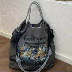 刺繍エコバッグ　トートバッグ　ショルダーストラップ付き　フラワー　おしゃれ