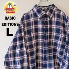 USA古着 BASICEDITIONS ネルシャツ　L レッド　ネイビー