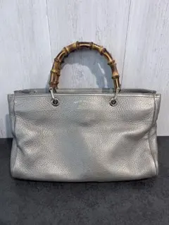 GUCCI ブロンズ レザー ハンドバッグ バンブーハンドル