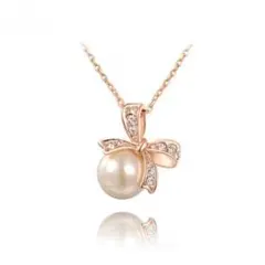 パール リボン ネックレス ローズゴールド 真珠 EARTHER RING