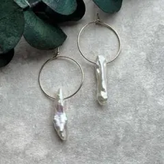 淡水パール&K14GF 20mmフープピアス