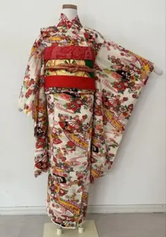 7歳　七五三　アンティーク正絹着物、帯、帯揚げ、帯締め、しごきのセット