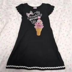 mezzo piano アイスクリームプリント 黒ワンピース 半袖130