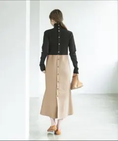 Noble カラーブロックニットワンピース