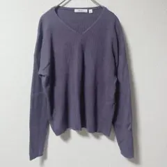 ニコアンド 長袖ニット パープル M Ｖネック リブニット リブ編み 無地