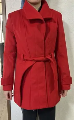 ウール赤ピーコート ベルト付き
