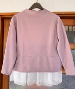 しまむら ピンク シフォンフリル付き長袖トップス