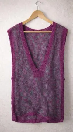 【美品】春コーデ レトロ ヴィンテージ ニット ベスト フリーサイズ ピンク 紫