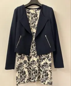 花柄ワンピース　ジャケット　ネイビー　セット　ロイヤルパーティ　フリーズマート