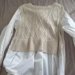 WEGO ベージュ バックリボン ニットベスト　レイヤード