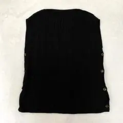 ニットベスト サイドボタン リブ編み コットン ブラック M相当