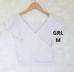グレイル GRL リブニット【M】半袖 フレアスリーブ カシュクール風