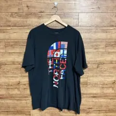 ノースフェイス 国旗柄ビッグロゴ プリント Tシャツ オーバーサイズ 古着