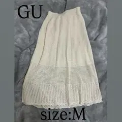 【GU 】透かし編み ロングフレアスカート ホワイトのサムネイル