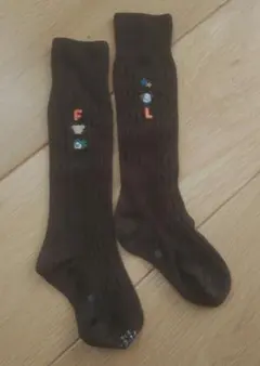 ファミリアfamiliar刺繍 キッズ靴下 ブラウン12-14cm
