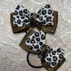 レオパード柄リボンヘアゴム 2個セット
