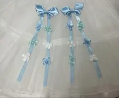 水色リボンと紫陽花の花びらヘアピン