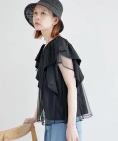 ROPÉ PICNIC【38】チュールフリルトップス 黒　ブラック