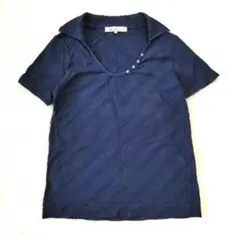 メルローズクレイル　半袖シャツ　レディースTシャツ　襟付カットソー　紺　薄手のサムネイル