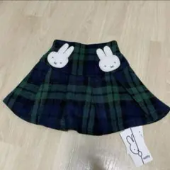 新品ミッフィー女の子ミニスカートインナーパンツ付き100cmグリーン系チェック柄