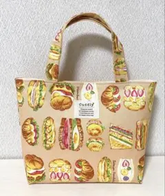 ハンドメイド　トートバッグ　サンドイッチ柄　レトロ　北欧風　パン柄