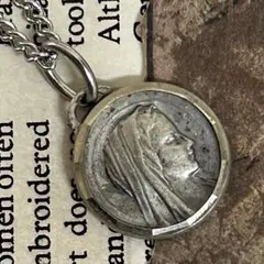 仏フランスアンティーク1908年 古いアルミメダイペンダント ネックレス