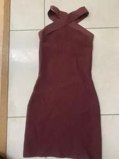 リブ編み クロスストラップ キャミワンピース