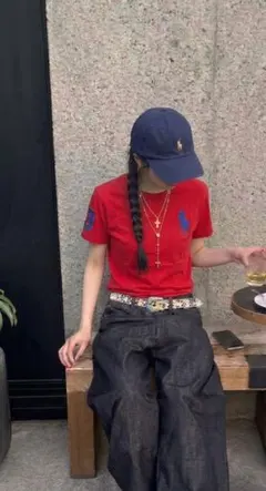 美品　Ralph Lauren　ビッグポニー　赤Ｔ　ピチＴ　短丈　y2kのサムネイル