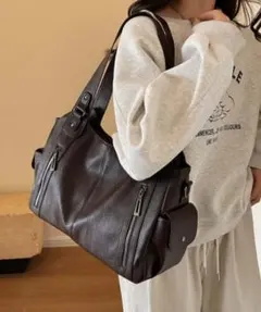 LA VORAGINE アウトポケット　2wayショルダーバッグ ダークブラウン