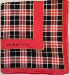 新品　BURBERRY チェック柄 綿ハンカチ　赤系