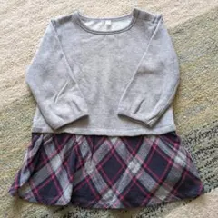 グレー長袖チェック柄ワンピース 90　無印良品