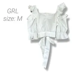 未使用タグ付き グレイル オフショル フリルバックリボンブラウス M ホワイト