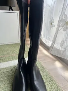 ブラックレザー ロングブーツ】22.5cm（35）