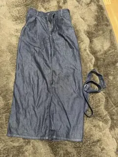 ライトデニムベルテッドワイドパンツGU