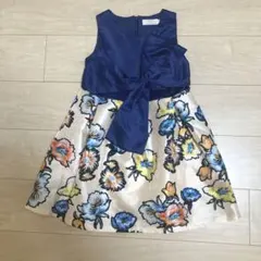 ネイビー、花柄ドレス 120cm