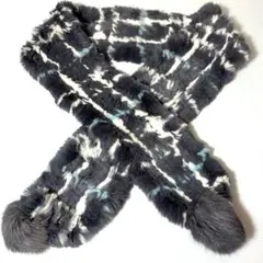 グレー チェック柄　ファー ストール