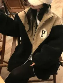 新品☆ボアジャケット アウター バイカラー 韓国 オルチャン ユニセックス 黒