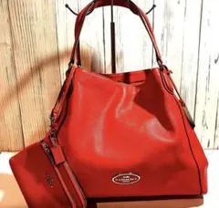 COACH コーチ　33547 オレンジレッド レザーバッグ 別売りポーチ付き