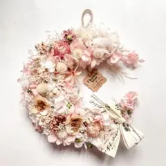 春色ピンク×ホワイト＊ドライフラワーリース＊玄関・壁掛け＊ギフトに◎