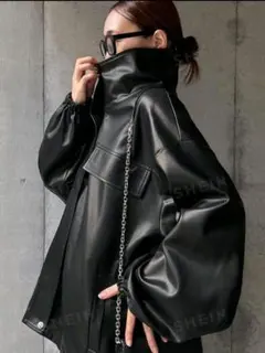 FRIFUL 黒 レザー風 オーバーサイズジャケット