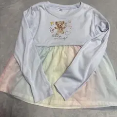 クマイラスト 長袖カットソー 120 レインボーレース　シフォン　水色