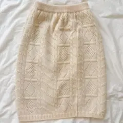 【古着】タイトスカート⌇アイボリー ケーブル編み ひざ丈　vintage