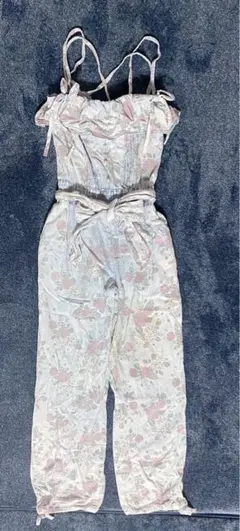 花柄　デニム　オーバーオール　オールインワン　サロペット　リボン　ヴィンテージ