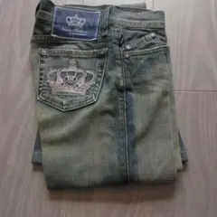 Rock&Republicピンク豪華王冠刺繍　センタープレスデニムパンツ　25のサムネイル