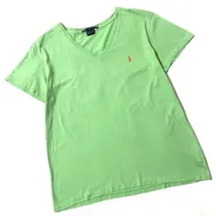 【美品】ラルフローレンスポーツ　Vネック　半袖　Tシャツ　ロゴ刺繍　緑系　Mのサムネイル