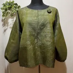 着物リメイクno.2802★大島紬・ドルマン袖　プルオーバー・ブラウス