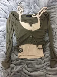 カーキ y2k トップスセット